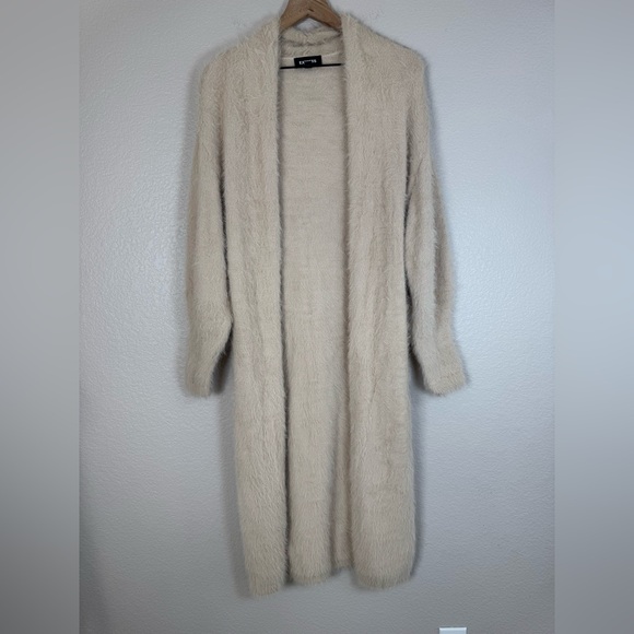 Express Fuzzy Mohair Beige Dusty Pink Duster Open Front Cardigan Small $118 - Picture 1 of 12
